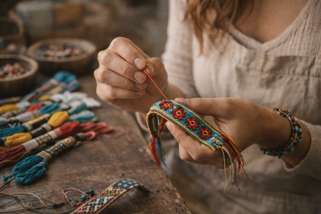 mujer-pulsera-tejida Posicionar Tiendas de Artesanía